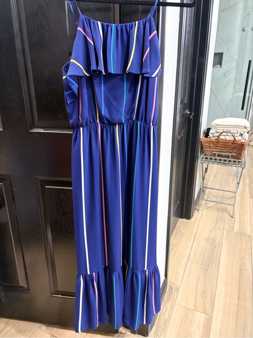 Banana Republic Navy Blue Vertical Stripe Maxi Dress